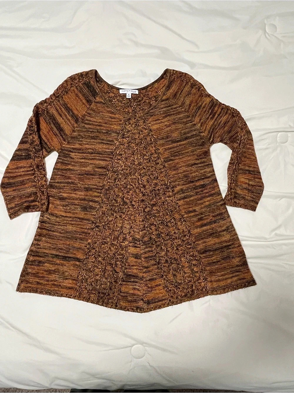 Notations Textured Knit Sweater in Brown & Orange Size PL